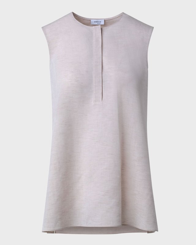Microstripe Tela Linen Tunic Blouse